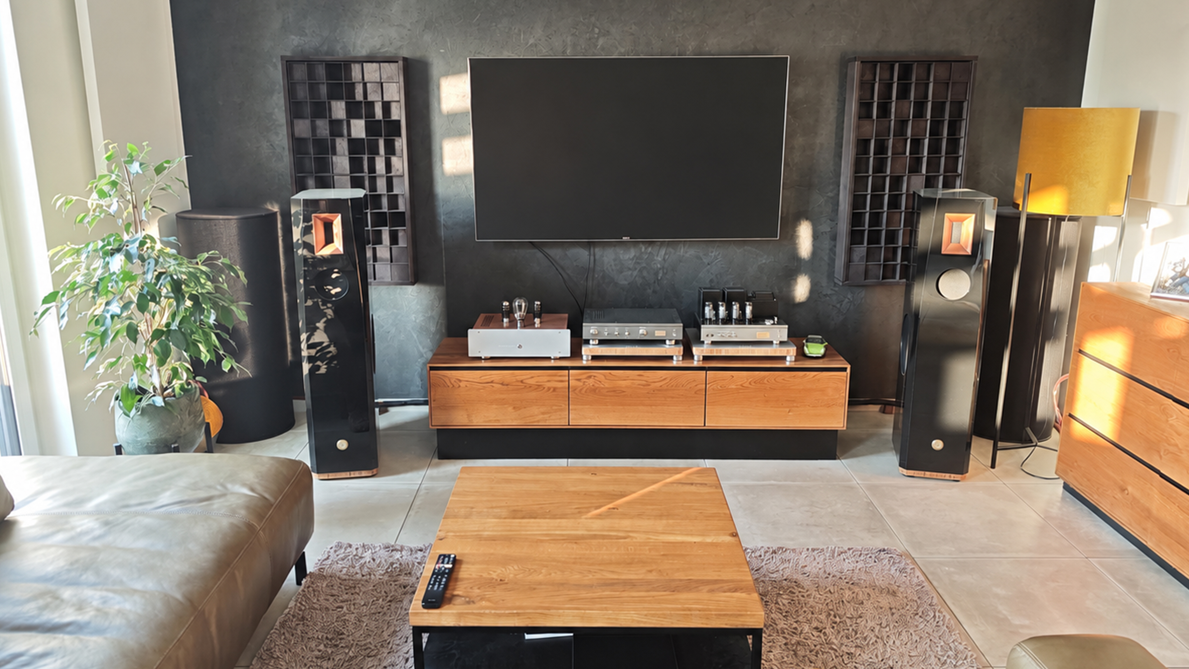 Boxen von SoundSpace Systems in gemütlichem Wohnzimmer
