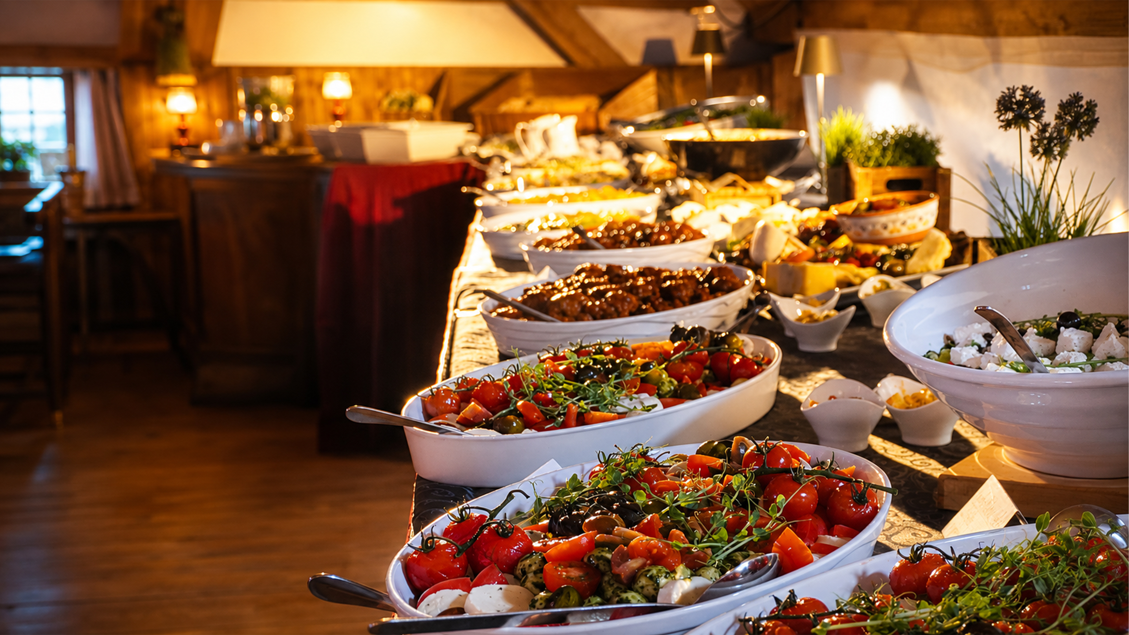 Vielseitiges Buffet mit mediterranen Speisen beim Catering von das-culinarium Lübeck