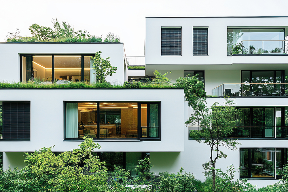 Energieeffizientes Wohngebäude mit moderner Architektur – nachhaltige Immobilieninvestition in Berlin mit BSK Immobilien.