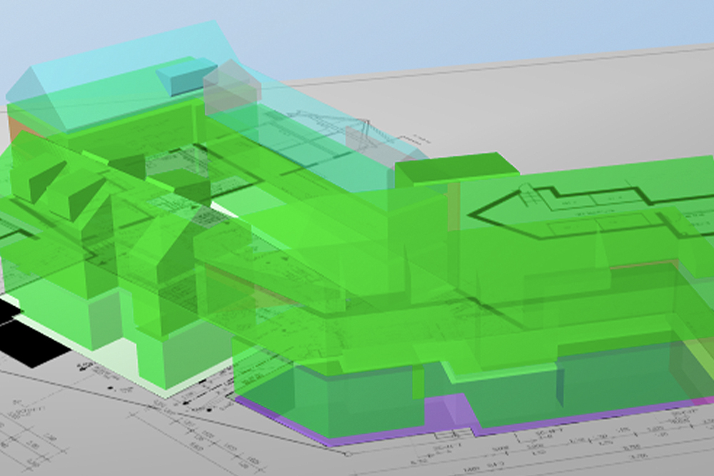 3-D Grafik energetische Sanierung eines Geb&auml;udes