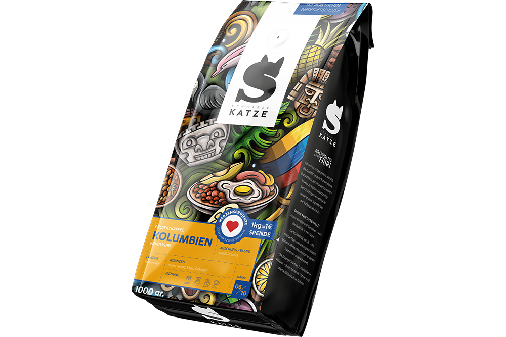 Schwarze Katze Kaffeebohnen