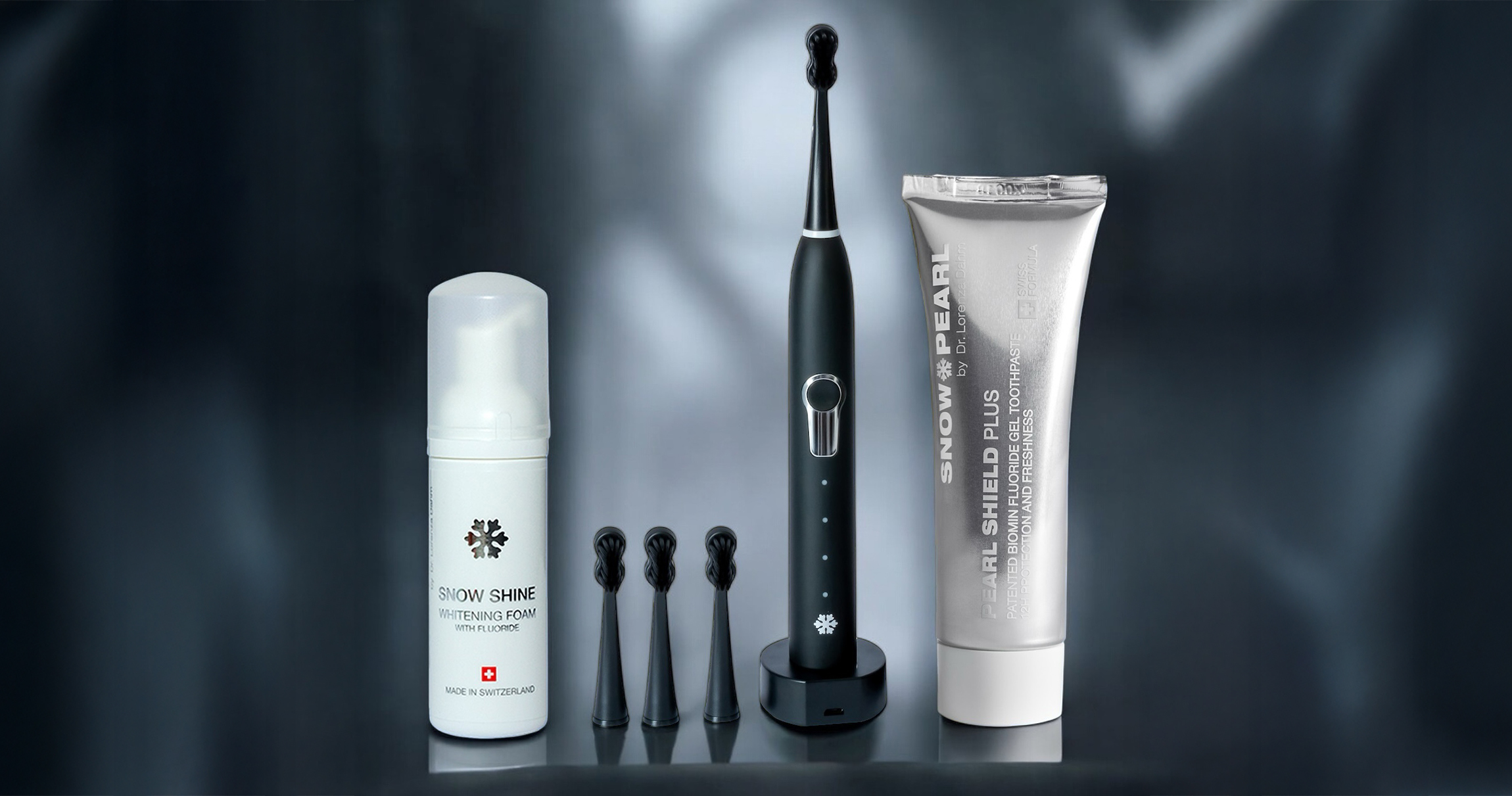 SNOW PEARL Starter Set mit Schallzahnbürste, Whitening Foam und Gel-Zahnpasta