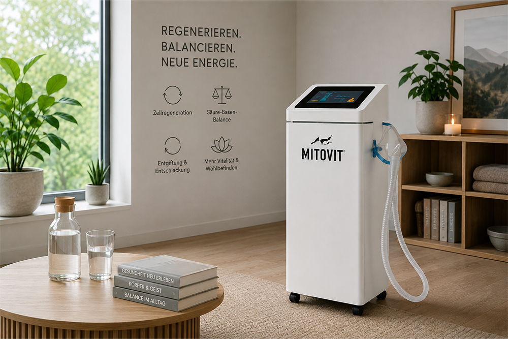 MitoVit® Hypoxietrainingsgerät mit Atemmaske in einer modernen Praxisumgebung