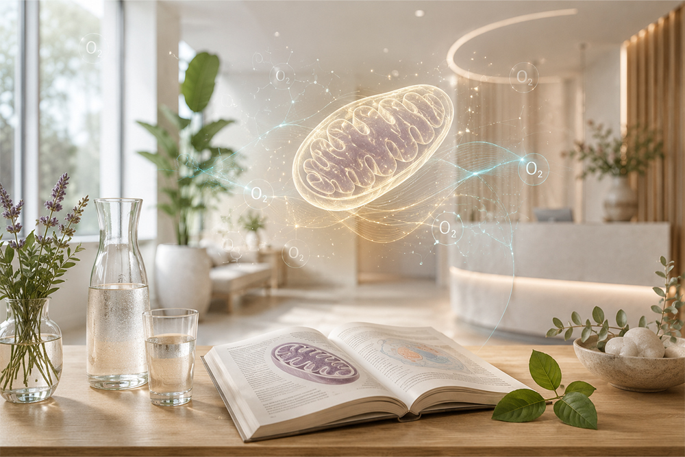 Illustration eines Mitochondriums als Symbol für Zellenergie und Sauerstoffanpassung