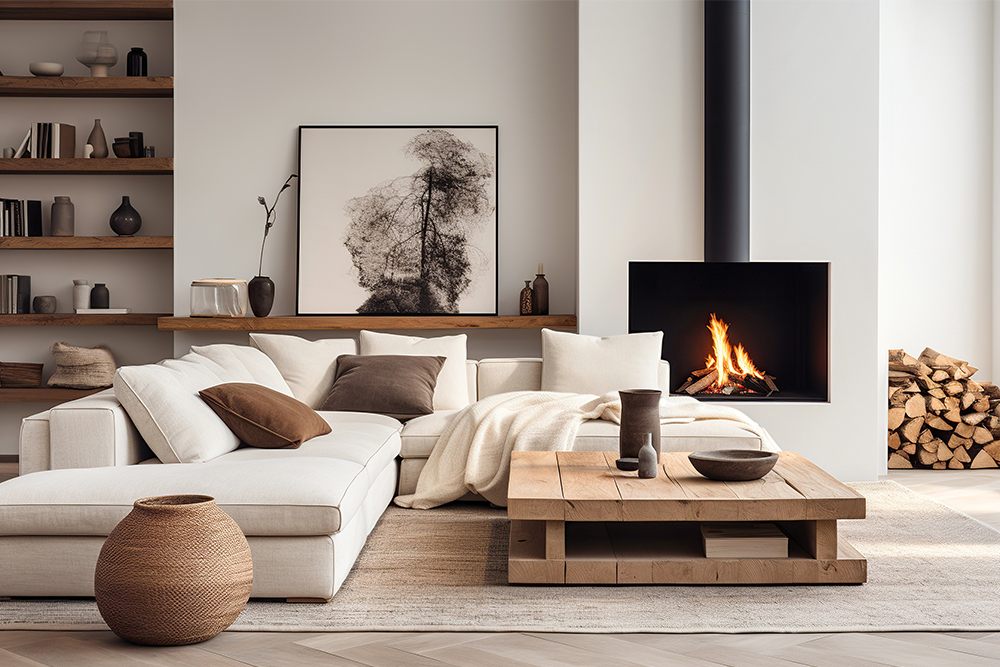 Gemütliche Wohnzimmer-Einrichtung mit Kamin