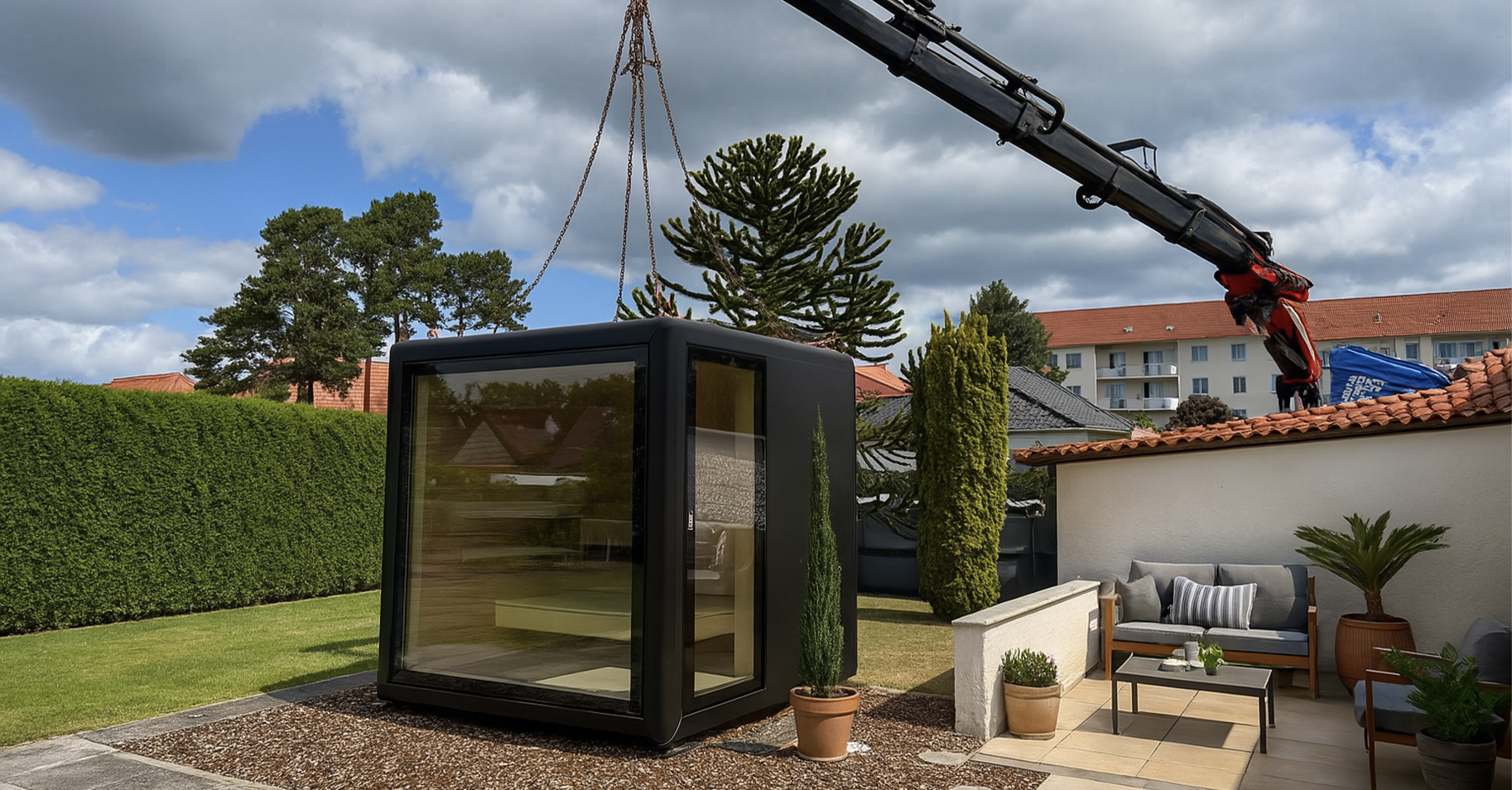 Außensauna, Design Gartenhaus, Modulbau, Büro-Cube